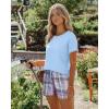 Ekouaer Women Pajama Set Casual Short Set(Light Blue and White Plaid)