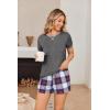 Ekouaer Women Pajama Set Casual Short Set(Navy Blue Black & Red Plaid)
