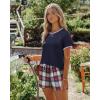 Ekouaer Women Pajama Set Casual Short Set(Navy Blue and Red Plaid)