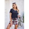 Ekouaer Women Pajama Set Casual Short Set(Navy Blue and Red Plaid)