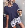 Ekouaer Women Pajama Set Casual Short Set(Navy Blue and White Plaid)