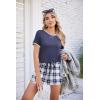 Ekouaer Women Pajama Set Casual Short Set(Navy Blue and White Plaid)