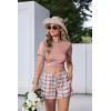 Ekouaer Women Pajama Set Casual Short Set(Pink & Blue Plaid)