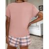 Ekouaer Women Pajama Set Casual Short Set(Pink & Blue Plaid)