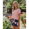 Ekouaer Women Pajama Set Casual Short Set(Pink and Blue Flower)