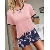 Ekouaer Women Pajama Set Casual Short Set(Pink and Blue Flower)