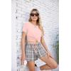 Ekouaer Women Pajama Set Casual Short Set(Pink and Grey Plaid)