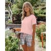 Ekouaer Women Pajama Set Casual Short Set(Pink and Grey Plaid)