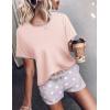 Ekouaer Women Pajama Set Casual Short Set(Pink and White Star)