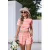 Ekouaer Women Pajama Set Casual Short Set(Stripes Pink Wave)