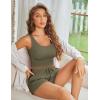 Ekouaer Women’s 3 Piece Lounge Set Ribbed Soft Pajama Set – Crop Top, Shorts & Pants Vacation Outfits With Pokcet(Army Green)
