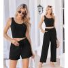 Ekouaer Women’s 3 Piece Lounge Set Ribbed Soft Pajama Set – Crop Top, Shorts & Pants Vacation Outfits With Pokcet(Black)