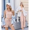 Ekouaer Women’s 3 Piece Lounge Set Ribbed Soft Pajama Set – Crop Top, Shorts & Pants Vacation Outfits With Pokcet(Champagne)