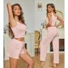 Ekouaer Women’s 3 Piece Lounge Set Ribbed Soft Pajama Set – Crop Top, Shorts & Pants Vacation Outfits With Pokcet(Champagne)