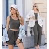 Ekouaer Women’s 3 Piece Lounge Set Ribbed Soft Pajama Set – Crop Top, Shorts & Pants Vacation Outfits With Pokcet(Dark Gery)