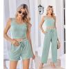 Ekouaer Women’s 3 Piece Lounge Set Ribbed Soft Pajama Set – Crop Top, Shorts & Pants Vacation Outfits With Pokcet(Ice Cream Green)