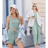 Ekouaer Women’s 3 Piece Lounge Set Ribbed Soft Pajama Set – Crop Top, Shorts & Pants Vacation Outfits With Pokcet(Ice Cream Green)