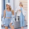 Ekouaer Women’s 3 Piece Lounge Set Ribbed Soft Pajama Set – Crop Top, Shorts & Pants Vacation Outfits With Pokcet(Light Blue)
