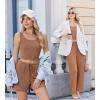 Ekouaer Women’s 3 Piece Lounge Set Ribbed Soft Pajama Set – Crop Top, Shorts & Pants Vacation Outfits With Pokcet(Light Brown)