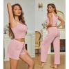 Ekouaer Women’s 3 Piece Lounge Set Ribbed Soft Pajama Set – Crop Top, Shorts & Pants Vacation Outfits With Pokcet(Light Pink)