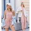 Ekouaer Women’s 3 Piece Lounge Set Ribbed Soft Pajama Set – Crop Top, Shorts & Pants Vacation Outfits With Pokcet(Light Pink)