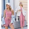 Ekouaer Women’s 3 Piece Lounge Set Ribbed Soft Pajama Set – Crop Top, Shorts & Pants Vacation Outfits With Pokcet(Pink)