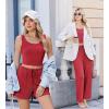 Ekouaer Women’s 3 Piece Lounge Set Ribbed Soft Pajama Set – Crop Top, Shorts & Pants Vacation Outfits With Pokcet(Red)