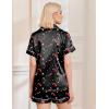 Ekouaer Womens Christmas Pajamas Silk Satin Sleepwear Holiday Matching Pjs Funny Short Sleeve Button Down Nightwear Set S-XXL(Christmas Black Candy)