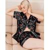 Ekouaer Womens Christmas Pajamas Silk Satin Sleepwear Holiday Matching Pjs Funny Short Sleeve Button Down Nightwear Set S-XXL(Christmas Black Candy)