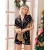 Ekouaer Womens Christmas Pajamas Silk Satin Sleepwear Holiday Matching Pjs Funny Short Sleeve Button Down Nightwear Set S-XXL(Christmas Black Candy)