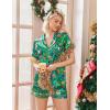 Ekouaer Womens Christmas Pajamas Silk Satin Sleepwear Holiday Matching Pjs Funny Short Sleeve Button Down Nightwear Set S-XXL(Christmas Green Elf)