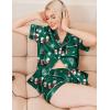 Ekouaer Womens Christmas Pajamas Silk Satin Sleepwear Holiday Matching Pjs Funny Short Sleeve Button Down Nightwear Set S-XXL(Christmas Green Snowman)