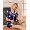 Ekouaer Womens Christmas Pajamas Silk Satin Sleepwear Holiday Matching Pjs Funny Short Sleeve Button Down Nightwear Set S-XXL(Christmas Navy Snowman)