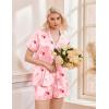 Ekouaer Womens Christmas Pajamas Silk Satin Sleepwear Holiday Matching Pjs Funny Short Sleeve Button Down Nightwear Set S-XXL(Christmas Pink Candy)
