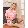 Ekouaer Womens Christmas Pajamas Silk Satin Sleepwear Holiday Matching Pjs Funny Short Sleeve Button Down Nightwear Set S-XXL(Christmas Pink Candy)