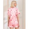Ekouaer Womens Christmas Pajamas Silk Satin Sleepwear Holiday Matching Pjs Funny Short Sleeve Button Down Nightwear Set S-XXL(Christmas Pink Candy)
