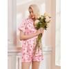 Ekouaer Womens Christmas Pajamas Silk Satin Sleepwear Holiday Matching Pjs Funny Short Sleeve Button Down Nightwear Set S-XXL(Christmas Pink Gingerbread Man)