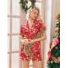 Ekouaer Womens Christmas Pajamas Silk Satin Sleepwear Holiday Matching Pjs Funny Short Sleeve Button Down Nightwear Set S-XXL(Christmas Red Food)