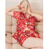 Ekouaer Womens Christmas Pajamas Silk Satin Sleepwear Holiday Matching Pjs Funny Short Sleeve Button Down Nightwear Set S-XXL(Christmas Red Food)