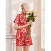 Ekouaer Womens Christmas Pajamas Silk Satin Sleepwear Holiday Matching Pjs Funny Short Sleeve Button Down Nightwear Set S-XXL(Christmas Red Food)