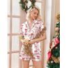 Ekouaer Womens Christmas Pajamas Silk Satin Sleepwear Holiday Matching Pjs Funny Short Sleeve Button Down Nightwear Set S-XXL(White Red Bow Knot)