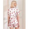 Ekouaer Womens Christmas Pajamas Silk Satin Sleepwear Holiday Matching Pjs Funny Short Sleeve Button Down Nightwear Set S-XXL(White Red Bow Knot)