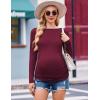 Ekouaer Womens Maternity Shirts Boat Neck 3 Packs Pregnancy Tops Long Sleeve Tunic Tees Casual Blouse New Mama Clothes S-XXL(Dark Grey/Dark Red/Caramel)