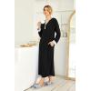 Ekouaer Womens Nightgown Long Loungewear V Neck Nightshirt Sleepwear Full Length Sleepshirt with Pockets(Black)