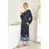 Ekouaer Womens Nightgown Long Loungewear V Neck Nightshirt Sleepwear Full Length Sleepshirt with Pockets(Black Blue Floral)