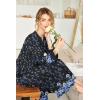 Ekouaer Womens Nightgown Long Loungewear V Neck Nightshirt Sleepwear Full Length Sleepshirt with Pockets(Black Blue Floral)