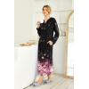 Ekouaer Womens Nightgown Long Loungewear V Neck Nightshirt Sleepwear Full Length Sleepshirt with Pockets(Black Pink Flower)