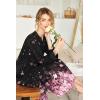 Ekouaer Womens Nightgown Long Loungewear V Neck Nightshirt Sleepwear Full Length Sleepshirt with Pockets(Black Pink Flower)