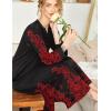 Ekouaer Womens Nightgown Long Loungewear V Neck Nightshirt Sleepwear Full Length Sleepshirt with Pockets(Black Red Flower)