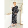 Ekouaer Womens Nightgown Long Loungewear V Neck Nightshirt Sleepwear Full Length Sleepshirt with Pockets(Black White Floral)